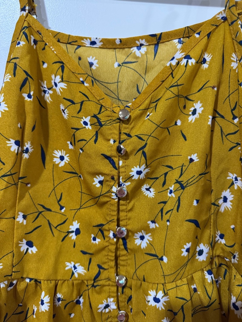 Floral Mustard Button-Front Spaghetti Strap Camisole / AA30 - Picture 2 of 3